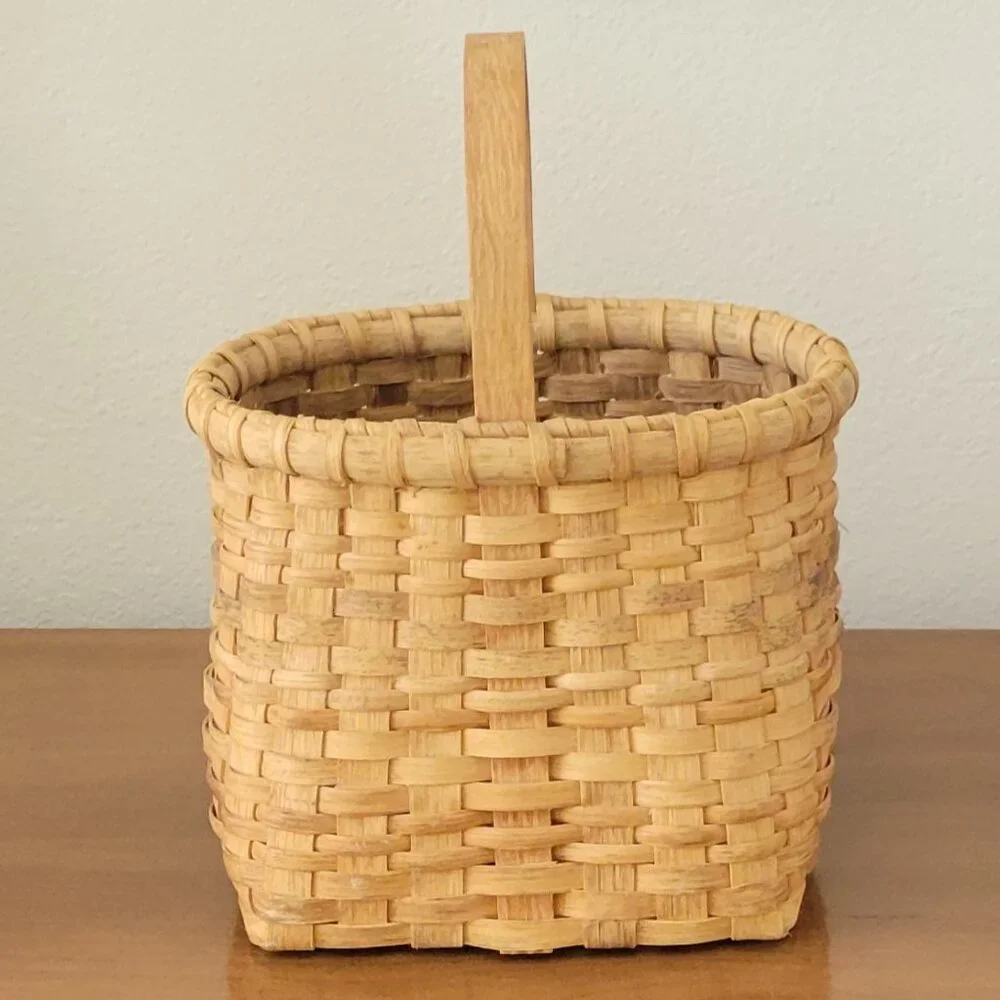 Hand Made Woven Split Wood Wine Basket Sturdy Unsigned Vintage Farmhouse